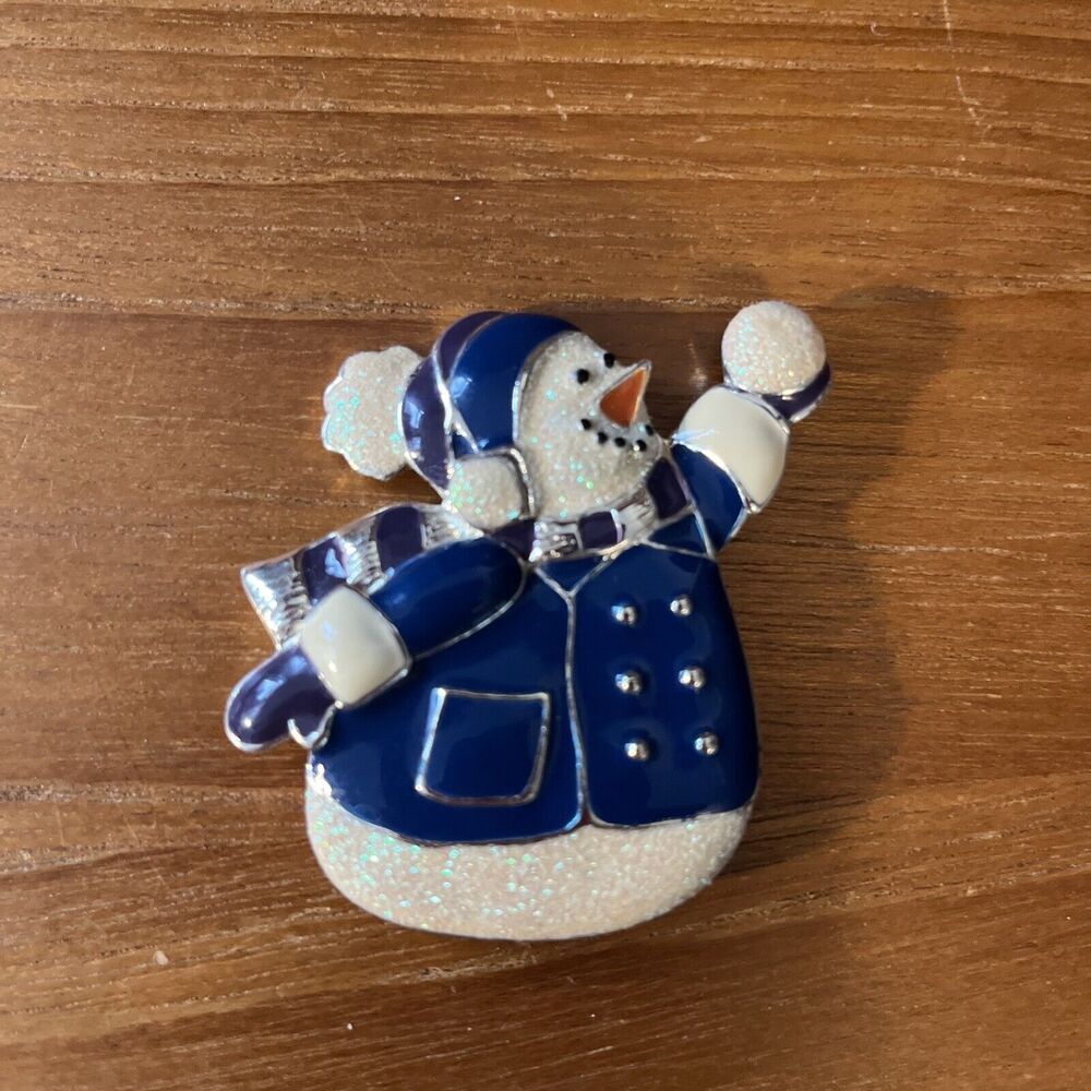 VTG Steinmetz SFJ Colorful Enamel & Glitter Christmas Snowman Brooch Pin 2.25”